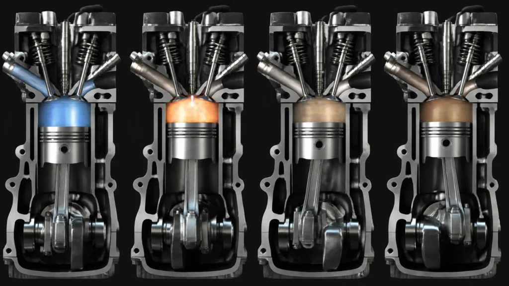 The four-stroke engines: operation of the gasoline and diesel cycle