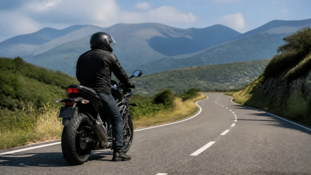 Why do a motorcycle and its rider stop on the road?